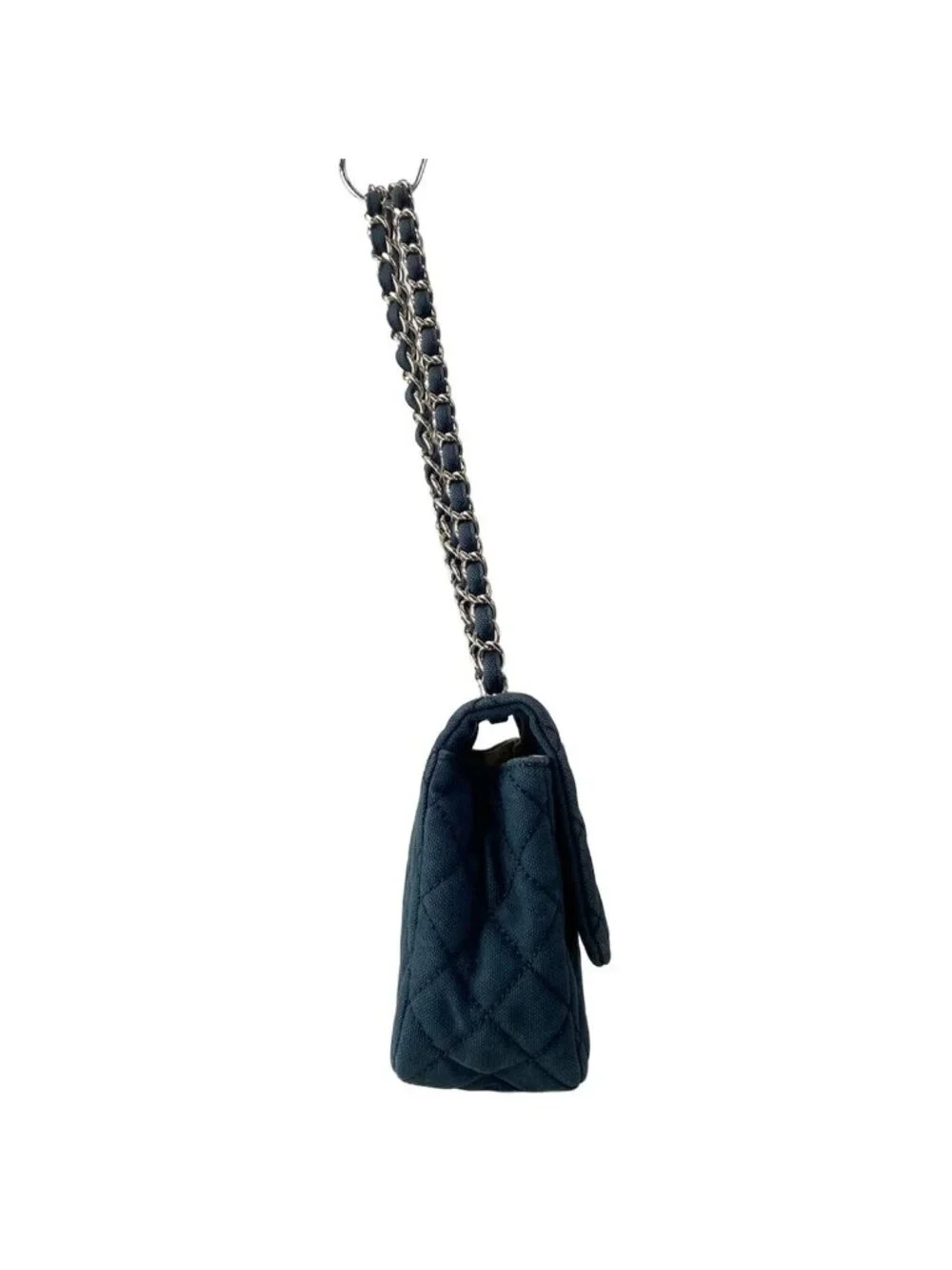 Chanel Shoulder Bag Single Flap Quilted Navy Chain Silver Cruise Line
